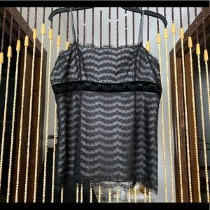 Ann Taylor Black Sexy Lace Beaded/ Embellished  Layered Camisole Tank Top Size 6